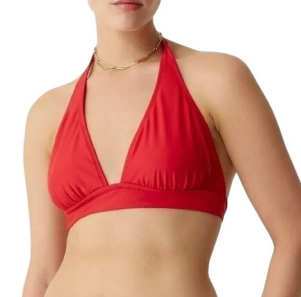J. Crew Women's DD Halter Tie-Back Bikini Top Small Red Swim Summer Beach NEW